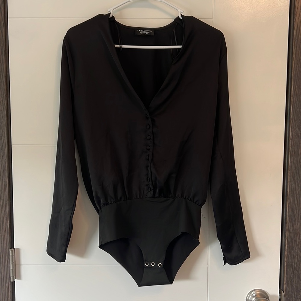 Zara Black Satin body suit top. Super cute!